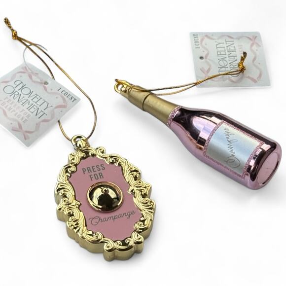 Press for Champagne and Bottle Christmas Tree Ornaments 2025 Pink Gold Target - Picture 1 of 1